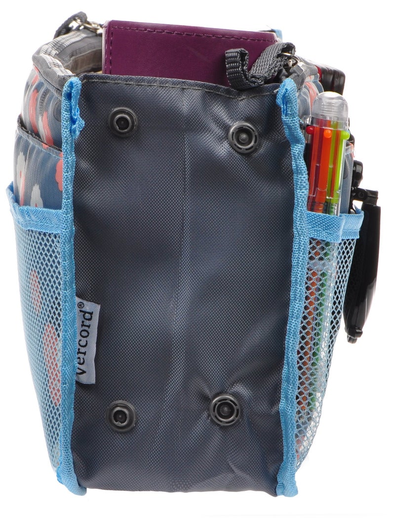 Vercord Purse Organizer Insert for Handbags Bag Organizers Inside Tote Pocketbook Women Nurse Nylon 13 Pockets Blue Flower Small - Image 4